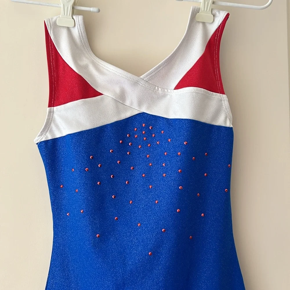 NWOT Danskin Freestyle USA colors Dance/Gymnastics Leotard one piece size 10/12